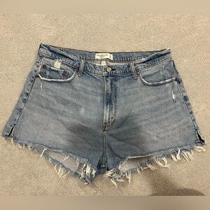 A&F curve love high waisted denim shorts with raw hem, size 33- lightly worn